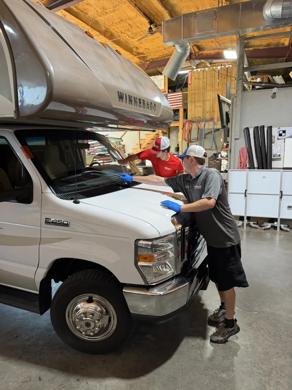 Motorhome in the Absolute Auto Glass service area