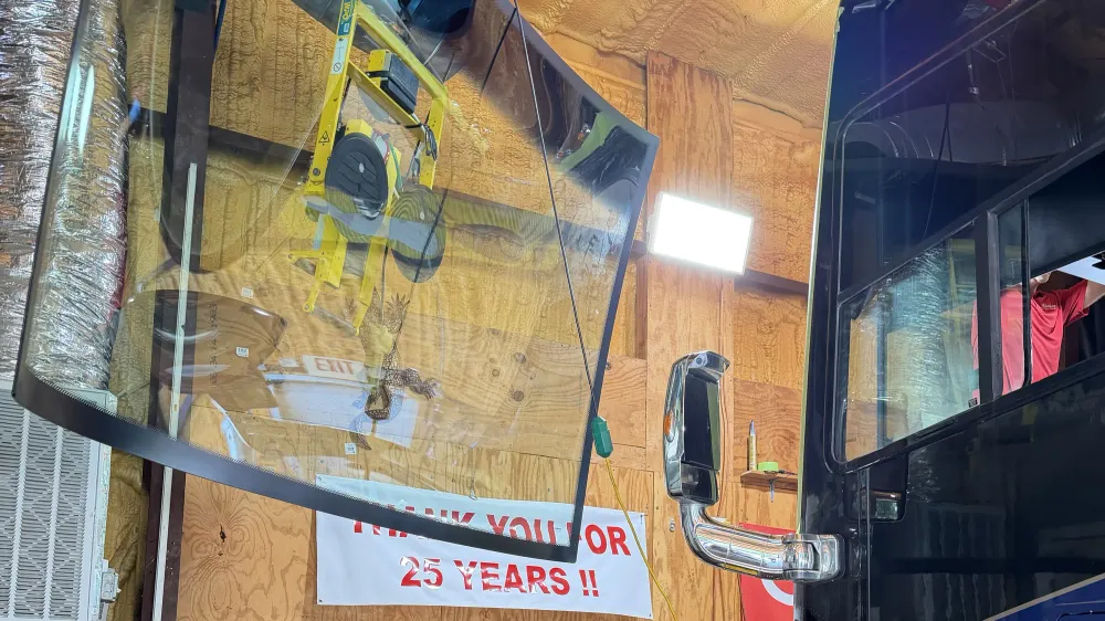 Absolute Auto Glass working with a motorhome in the workshop